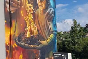 Inaugurata a Pontremoli la street art sull’antica tradizione dei falò, la cabina elettrica diventa opera d’arte